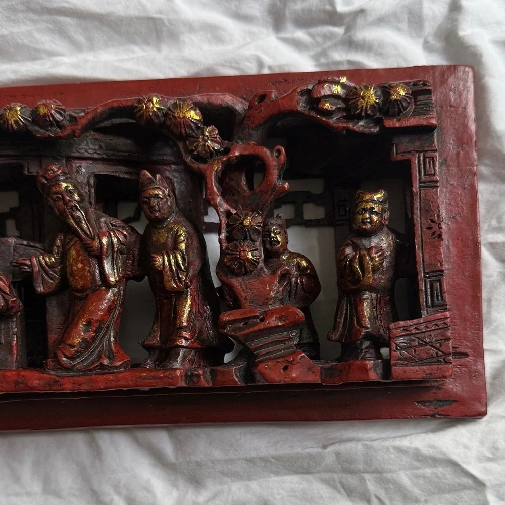 Vintage Chinese Wooden Carving High Relief 3D Art 1800s Hand Carved Wood (CB1)